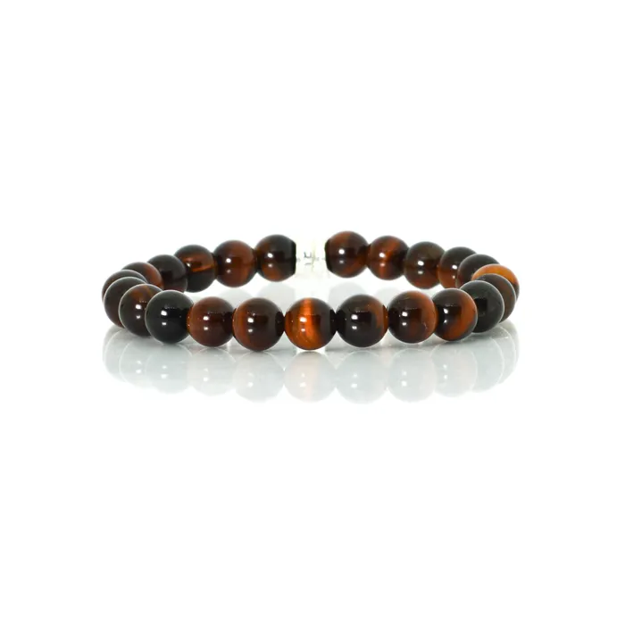 Mystic Flavia Bracelets Red Tiger Eye Stone Double Flat Silver Bracelet 8 MM