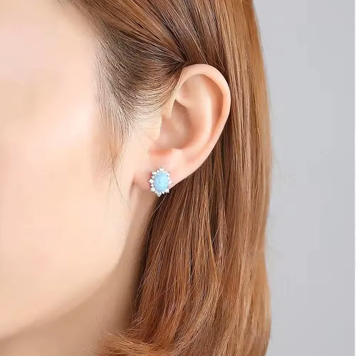 Mystic Flavia Earrings Blue Opal Gemstone Starry Silver Earrings
