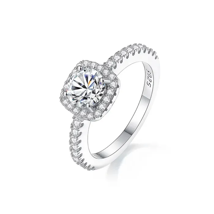 Mystic Flavia Rings Milano Solitaire MOISSANITE Square Silver Ring