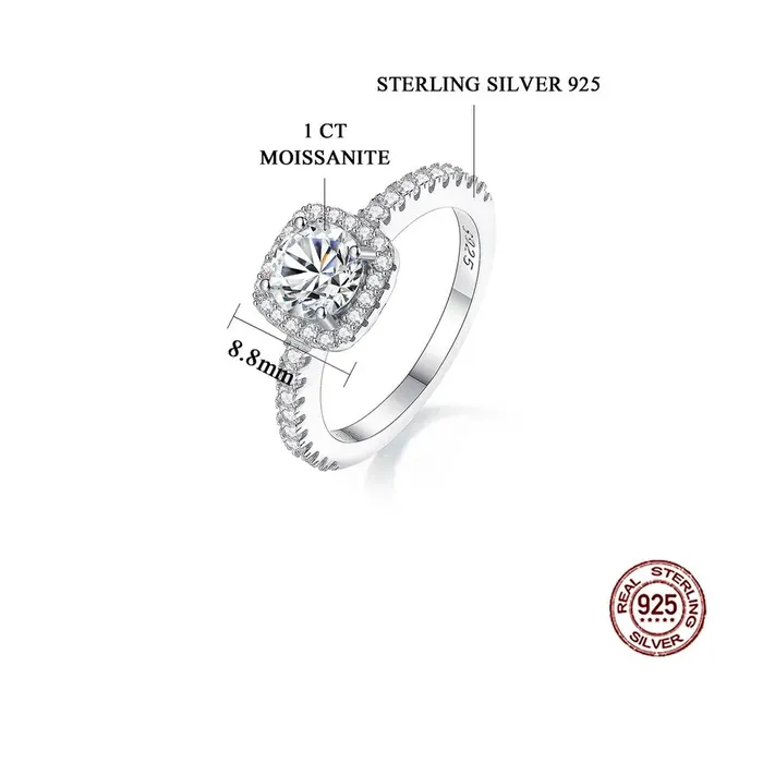 Mystic Flavia Rings Milano Solitaire MOISSANITE Square Silver Ring
