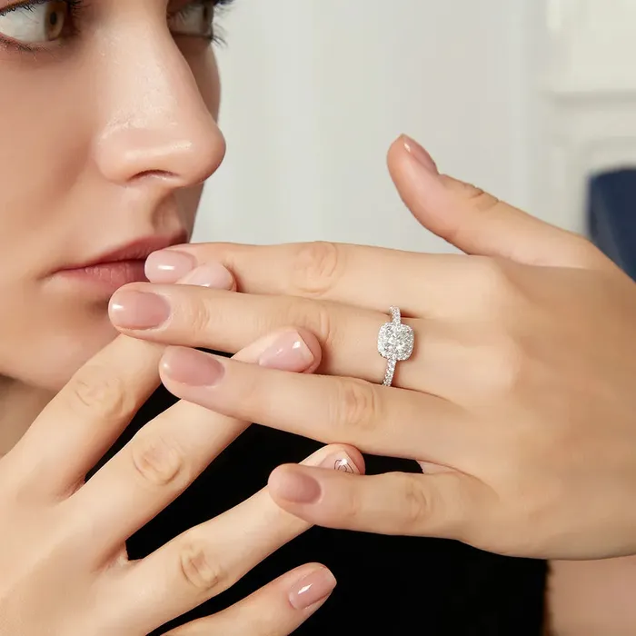 Mystic Flavia Rings Milano Solitaire MOISSANITE Square Silver Ring