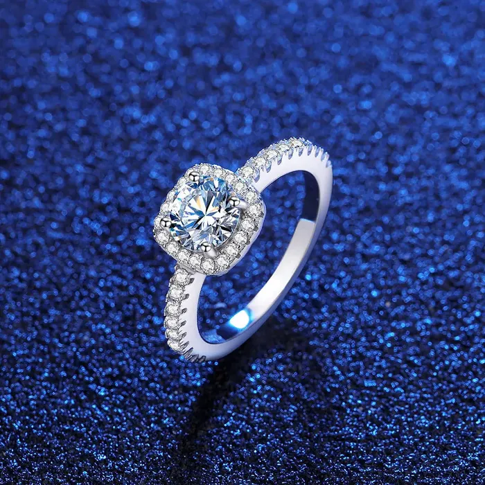 Mystic Flavia Rings Milano Solitaire MOISSANITE Square Silver Ring