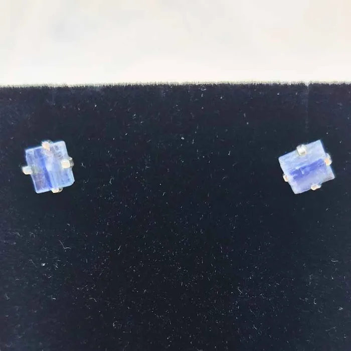 Natural Creations Earrings Blue Kyanite Square Stud Earrings Sterling Silver