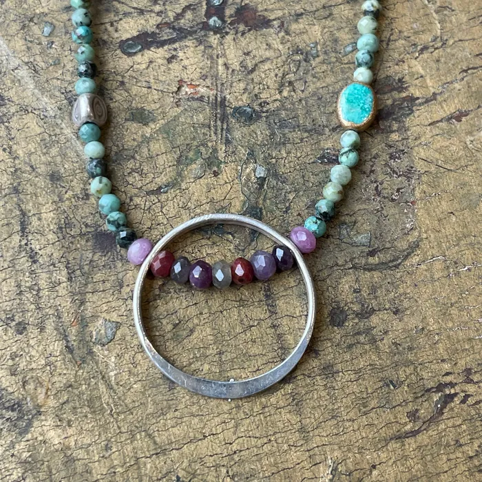 Necklaces Afghan Turquoise Circle Necklace Riverstone