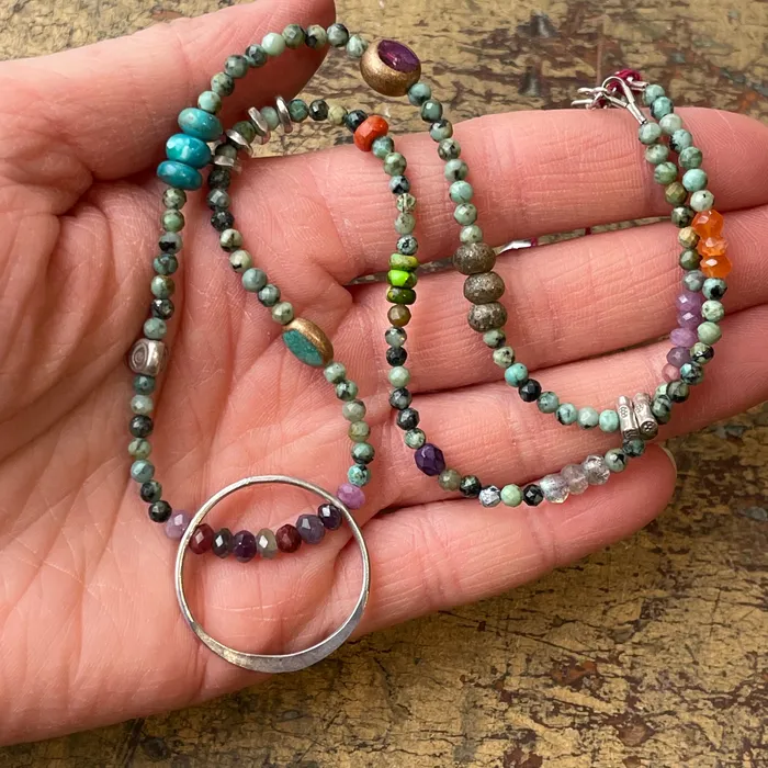 Necklaces Afghan Turquoise Circle Necklace Riverstone