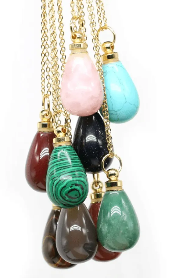 Necklaces HoopLa Style Gemstone Perfume Bottle Necklace Oval