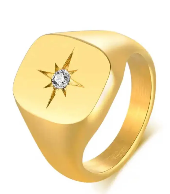 Necklaces HoopLa Style Signet with Crystal Rings Steel 14K gold Waterproof