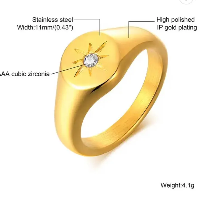 Necklaces HoopLa Style Signet with Crystal Rings Steel 14K gold Waterproof