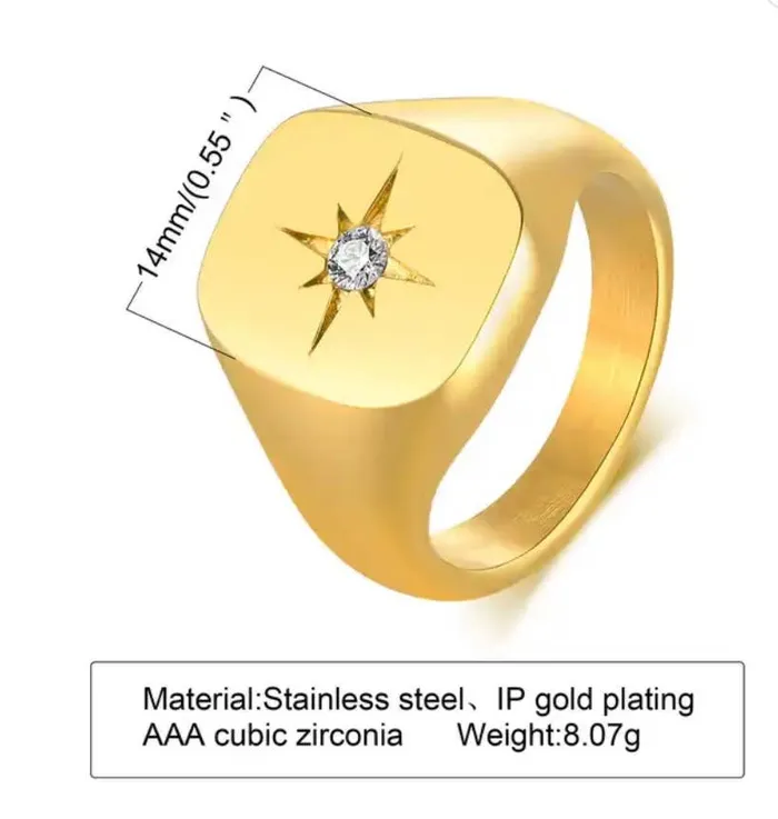 Necklaces HoopLa Style Signet with Crystal Rings Steel 14K gold Waterproof