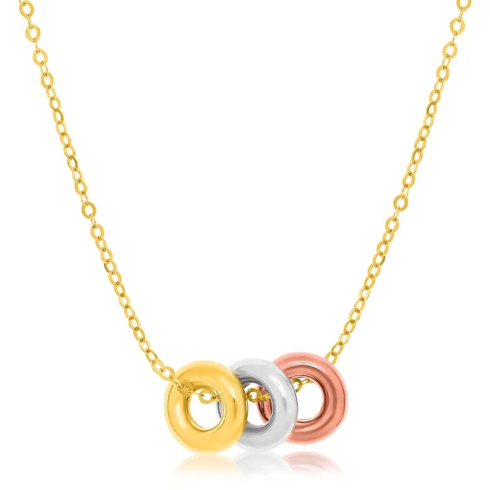 Necklaces MayaMila 14k TriColor Gold Chain Necklace with Three Open Circle Accents Necklaces MayaMila 14k TriColor Gold Chain Necklace with Three Open Circle Accents