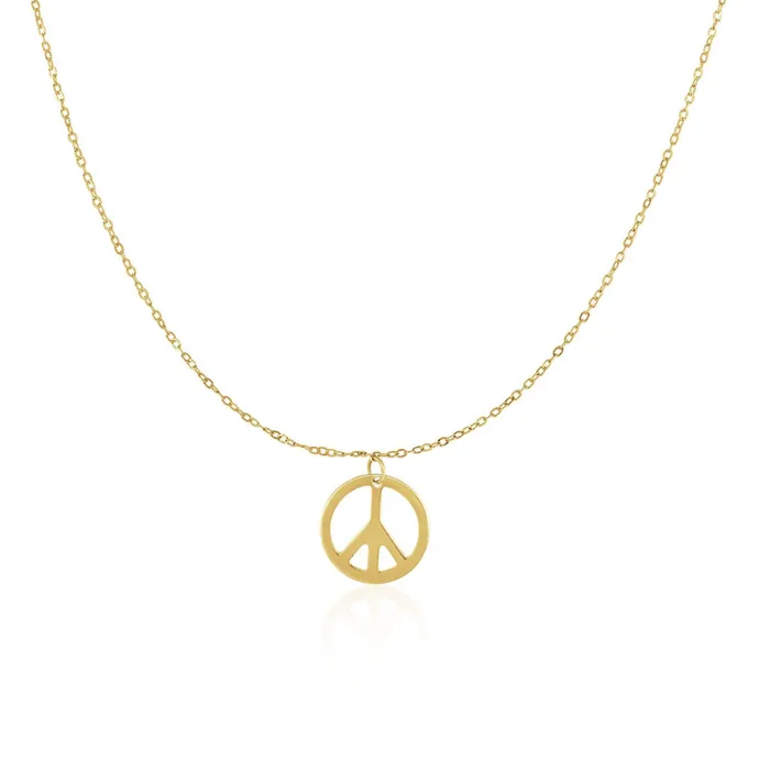 Necklaces MayaMila 14k Yellow Gold with Peace Symbol Pendant