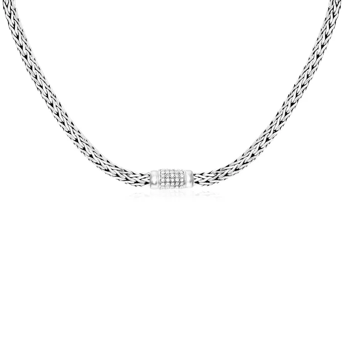 Necklaces MayaMila Sterling Silver Woven Necklace with White Sapphire Accents Necklaces MayaMila Sterling Silver Woven Necklace with White Sapphire Accents