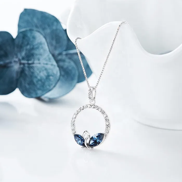 Necklaces Mystic Flavia Zurich Azure Circle Pendant Swarovski Silver Necklace