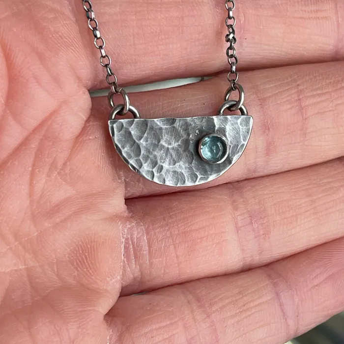 Necklaces THE OPAL Aquamarine Half Moon Pendant Necklace
