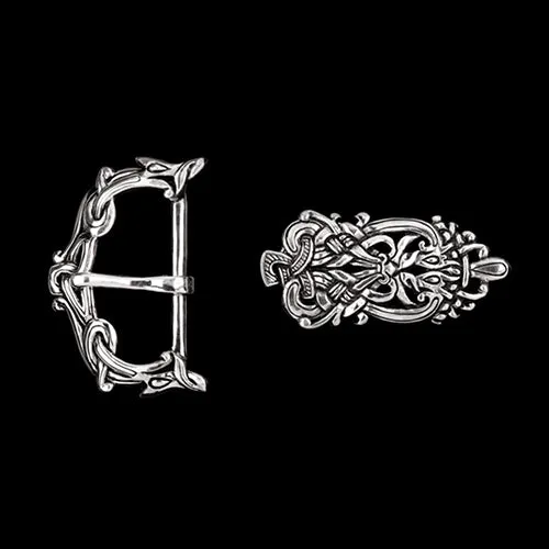 Northan Viking Silver Wide Viking Belt Set with Wolf Heads in Ringerike Style Earrings Northan Viking Silver Wide Viking Belt Set with Wolf Heads in Ringerike Style Earrings
