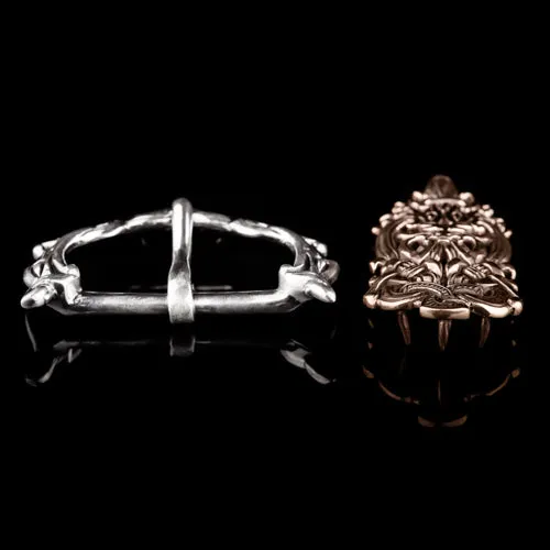 Northan Viking Silver Wide Viking Belt Set with Wolf Heads in Ringerike Style Earrings