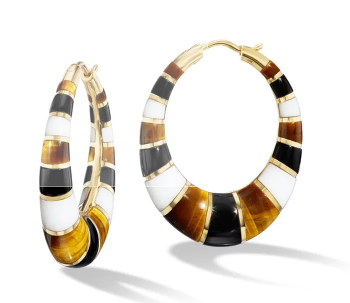 Orly Marcel Earrings Inlay Chunky Hoops Tigers Eye