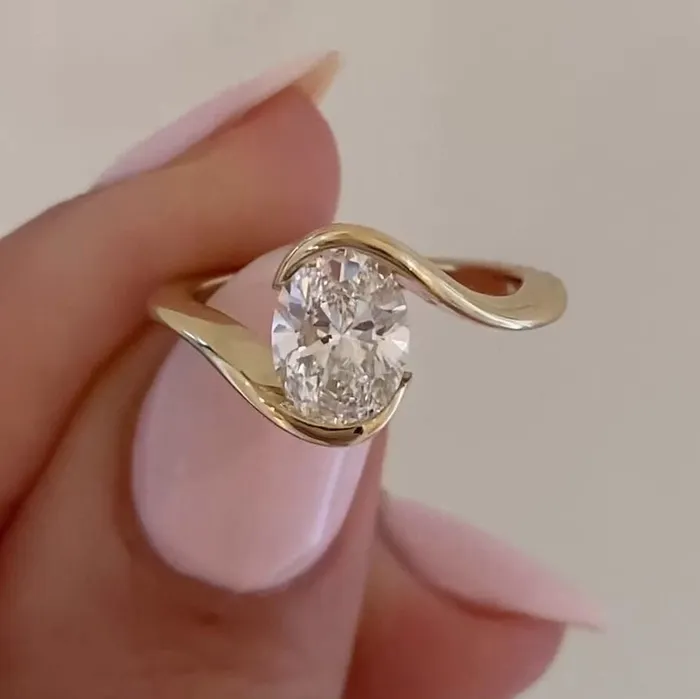 Oval Cut Bypass Solitaire Engagement Ring in Sterling Silver Shineofidamond Rings Oval Cut Bypass Solitaire Engagement Ring in Sterling Silver Shineofidamond Rings