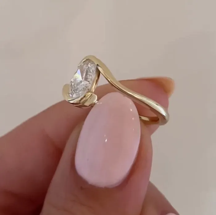Oval Cut Bypass Solitaire Engagement Ring in Sterling Silver Shineofidamond Rings