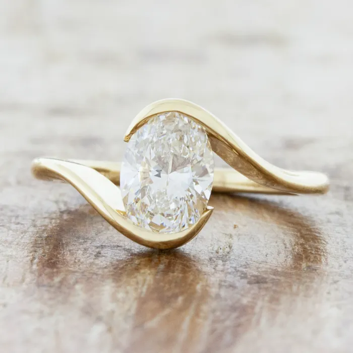 Oval Cut Bypass Solitaire Engagement Ring in Sterling Silver Shineofidamond Rings