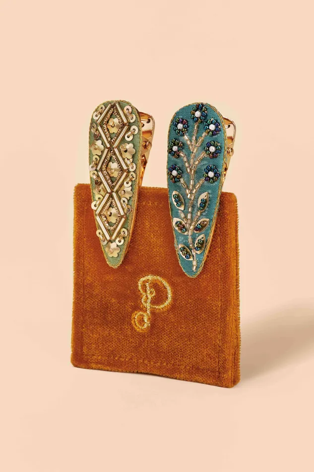 Powder Design inc Necklaces Jewelled Hair Clips Set of 2 Tile and Wheat Sage Teal Powder Design inc Necklaces Jewelled Hair Clips Set of 2 Tile and Wheat Sage Teal