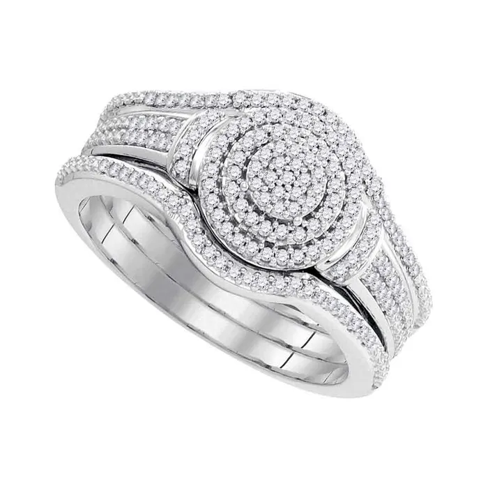 Rings 10kt White Gold Womens Round Diamond 3Piece Bridal Wedding Engagement Ring Band Set 13 Cttw mayamila Rings 10kt White Gold Womens Round Diamond 3Piece Bridal Wedding Engagement Ring Band Set 13 Cttw mayamila