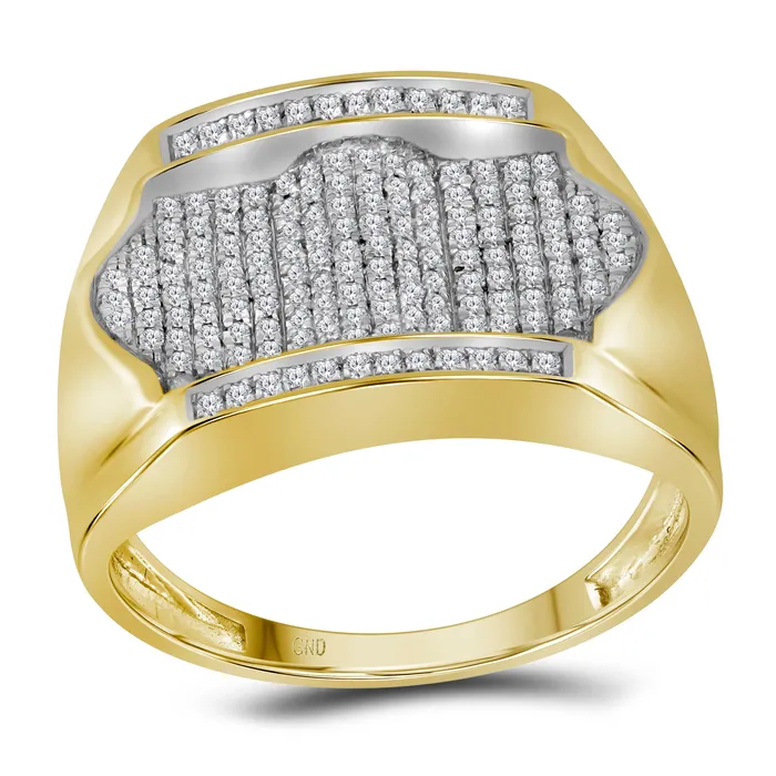 Rings 10kt Yellow Gold Mens Round Diamond Rectangle Arched Cluster Ring 12 Cttw mayamila