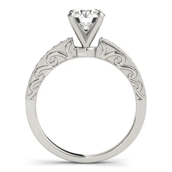 Rings 14K White Gold Antique Style Pronged Round Diamond Engagement Ring 1 18 ct tw mayamila