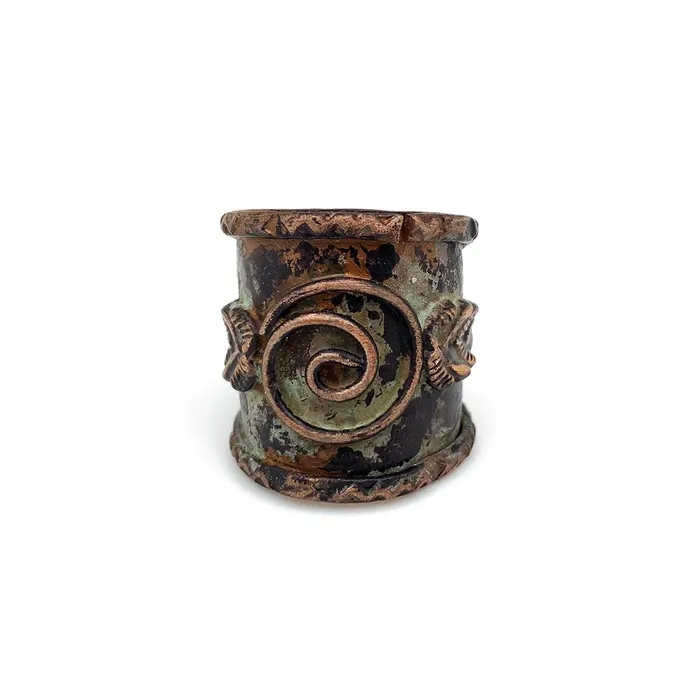 Rings Anju Jewelry Copper Patina Ring Turquoise Center Spiral and Leaves