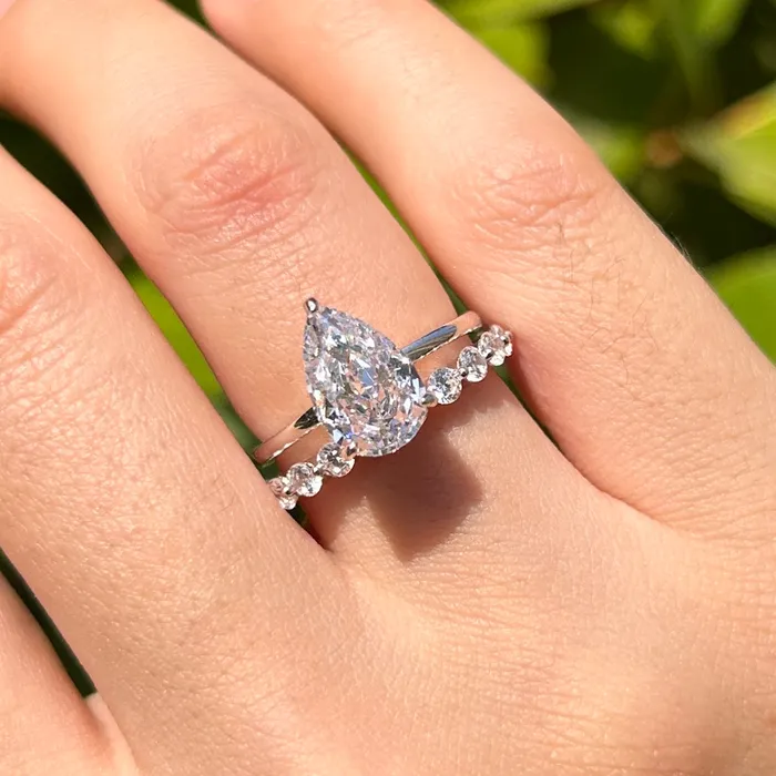 Rings Carly Jewelry Classic 2 Pcs Pear Cut Sterling Silver Bridal Set