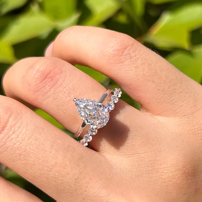 Rings Carly Jewelry Classic 2 Pcs Pear Cut Sterling Silver Bridal Set