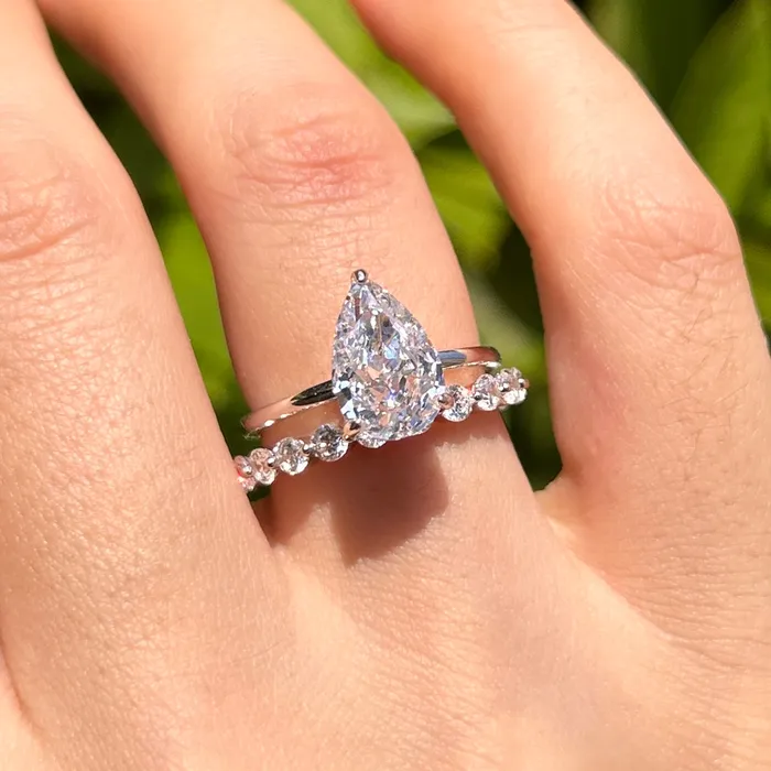 Rings Carly Jewelry Classic 2 Pcs Pear Cut Sterling Silver Bridal Set