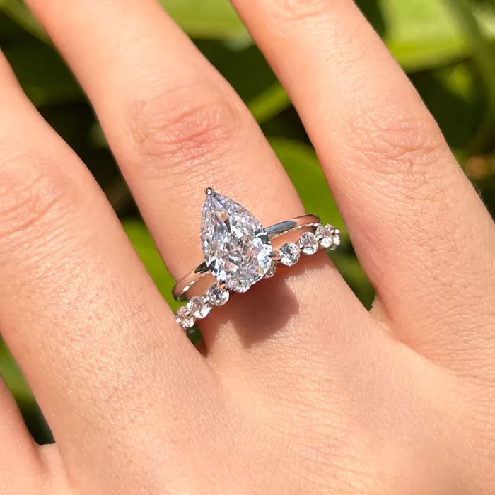 Rings Carly Jewelry Classic 2 Pcs Pear Cut Sterling Silver Bridal Set