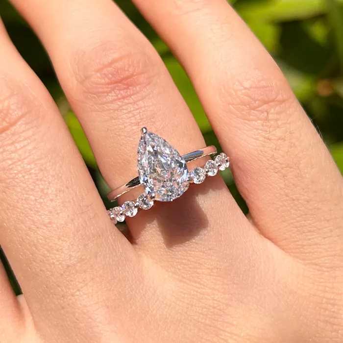 Rings Carly Jewelry Classic 2 Pcs Pear Cut Sterling Silver Bridal Set