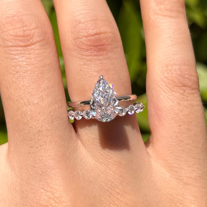 Rings Carly Jewelry Classic 2 Pcs Pear Cut Sterling Silver Bridal Set