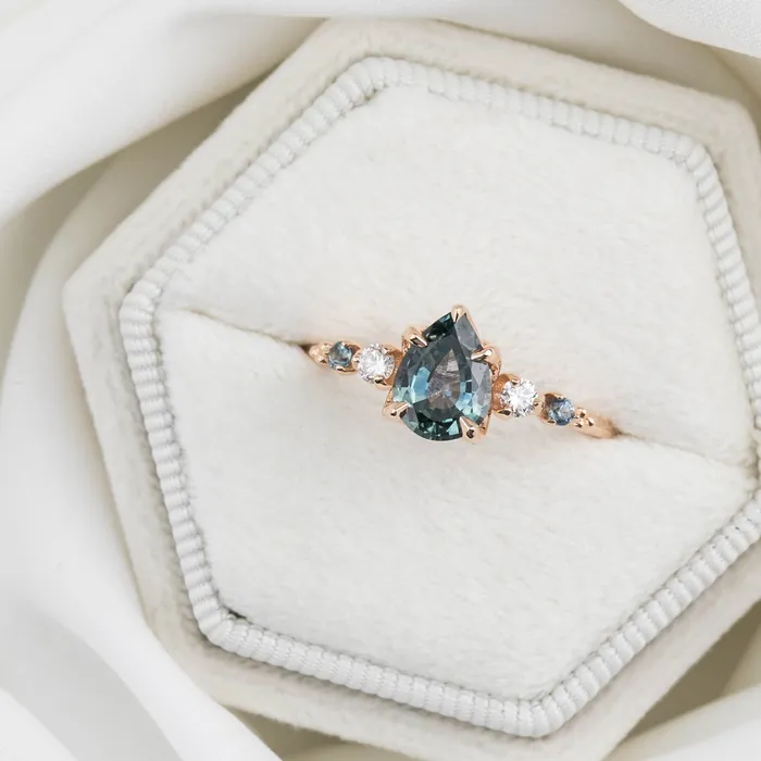 Rings Envero Jewelry Estel Fleur Ring 113ct Light Blue Green Pear Montana Sapphire 14K Rose Gold One of a kind Rings Envero Jewelry Estel Fleur Ring 113ct Light Blue Green Pear Montana Sapphire 14K Rose Gold One of a kind