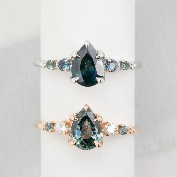Rings Envero Jewelry Estel Fleur Ring 113ct Light Blue Green Pear Montana Sapphire 14K Rose Gold One of a kind Rings Envero Jewelry Estel Fleur Ring 113ct Light Blue Green Pear Montana Sapphire 14K Rose Gold One of a kind