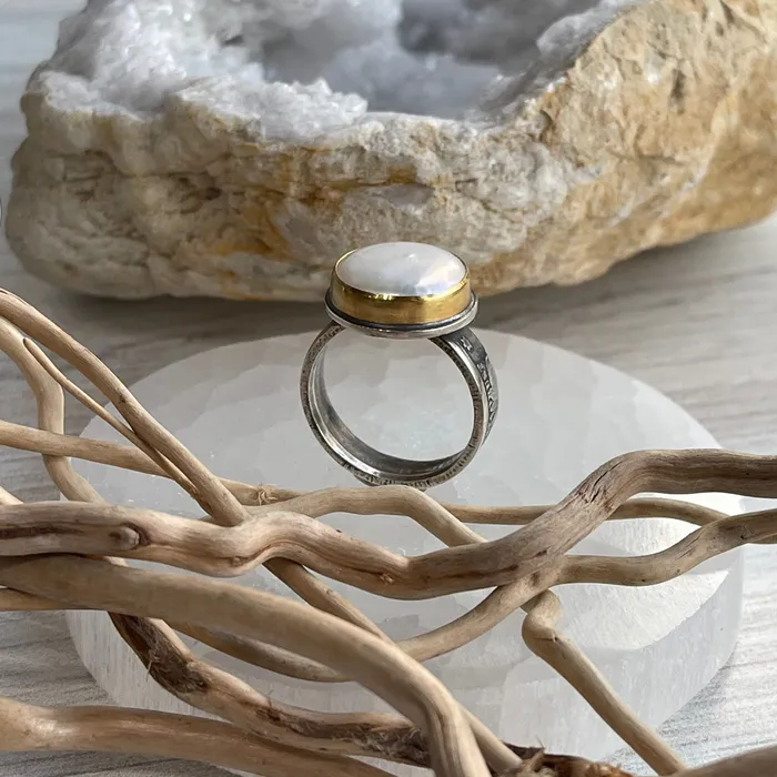 Rings HeidiJHale 22k Gold Pearl Coin Ring