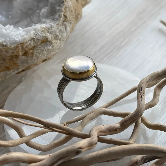 Rings HeidiJHale 22k Gold Pearl Coin Ring
