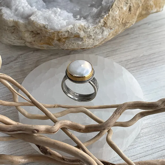 Rings HeidiJHale 22k Gold Pearl Coin Ring