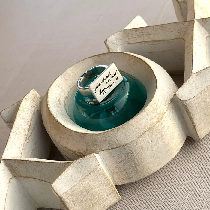 Rings HeidiJHale Designs Sterling Silver Treasured Ring for Handwriting Quotes or Fingerprints