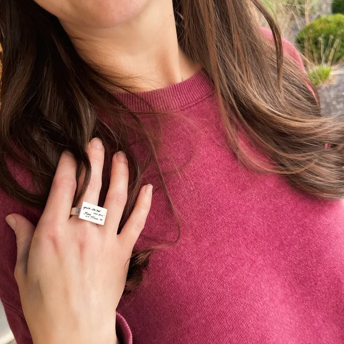 Rings HeidiJHale Designs Sterling Silver Treasured Ring for Handwriting Quotes or Fingerprints