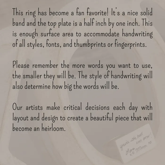 Rings HeidiJHale Designs Sterling Silver Treasured Ring for Handwriting Quotes or Fingerprints