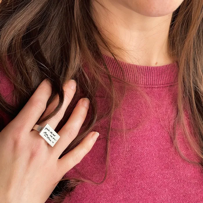 Rings HeidiJHale Designs Sterling Silver Treasured Ring for Handwriting Quotes or Fingerprints