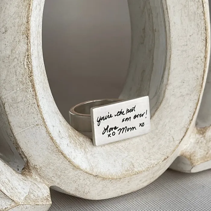 Rings HeidiJHale Designs Sterling Silver Treasured Ring for Handwriting Quotes or Fingerprints