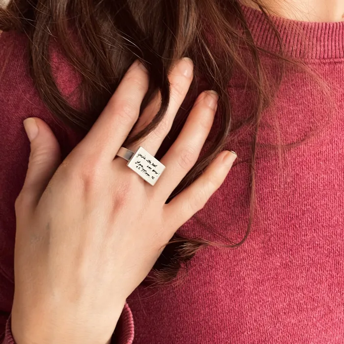 Rings HeidiJHale Designs Sterling Silver Treasured Ring for Handwriting Quotes or Fingerprints