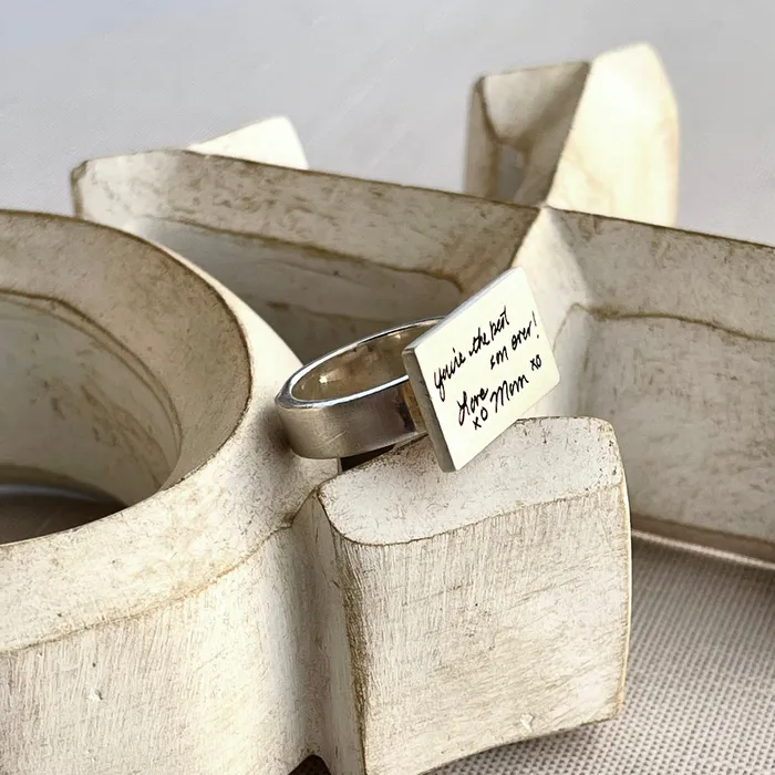 Rings HeidiJHale Designs Sterling Silver Treasured Ring for Handwriting Quotes or Fingerprints