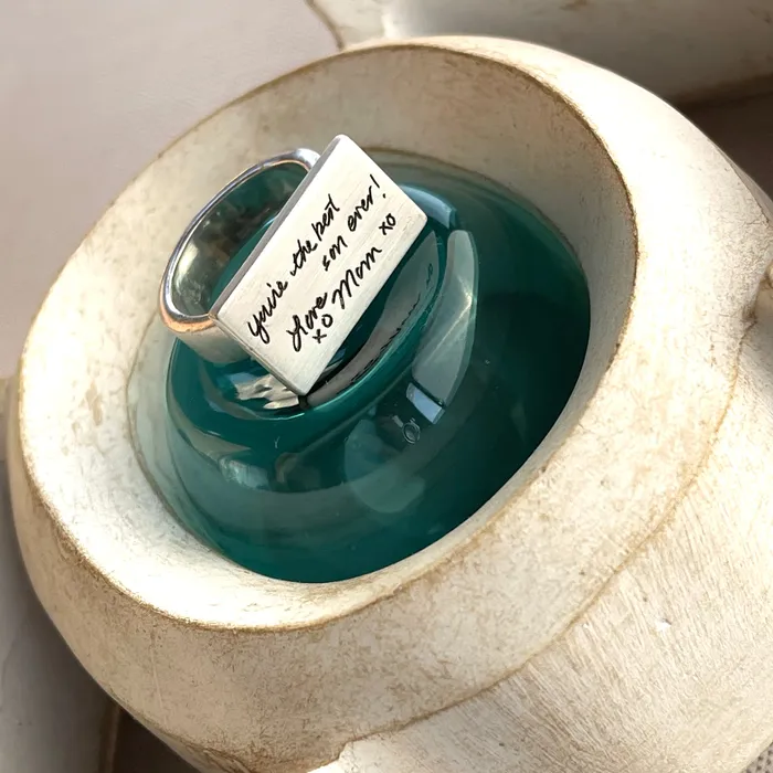 Rings HeidiJHale Designs Sterling Silver Treasured Ring for Handwriting Quotes or Fingerprints