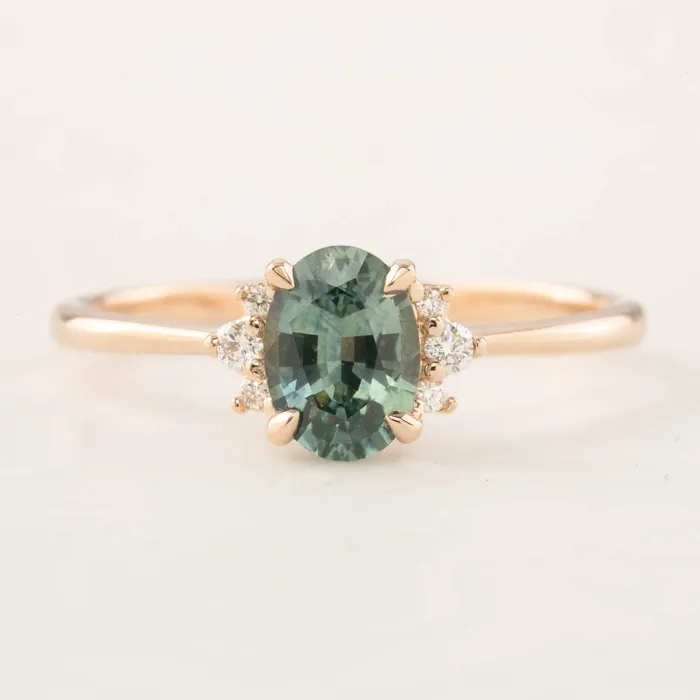Rings Lena Ring 088ct Montana Green Sapphire 14k Rose Gold One of a kind Envero Jewelry