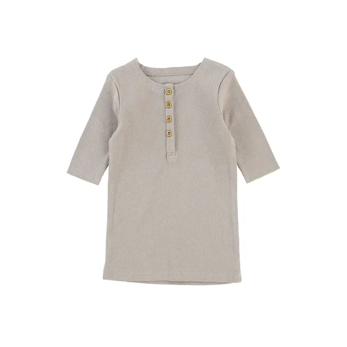 Rings Lil Legs Three Quarter Ribbed Center Button TShirt Taupe Lil Legs